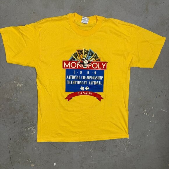 Vintage 90s Monopoly 1999 National Championship TShirt Yellow Cotton XL - Picture 2 of 6